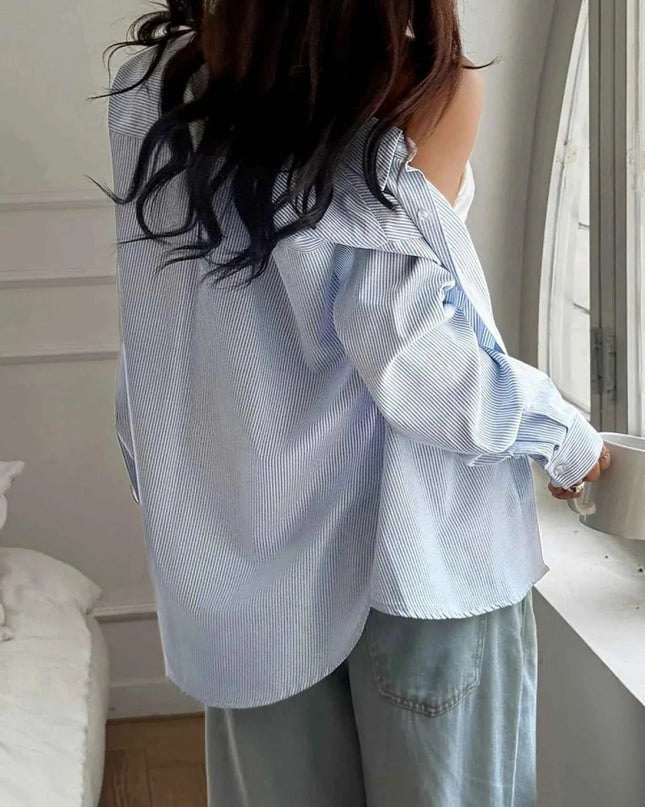 Striped Relaxed Fit Shirt - Button - Down for Effortless Style - Trendsi