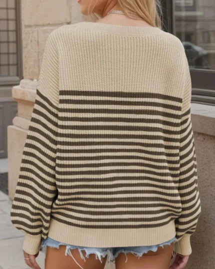 Striped Round Neck Long Sleeve Sweater - Trendsi