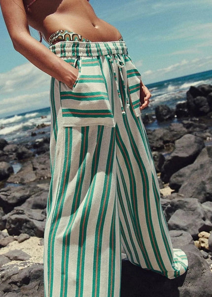 Striped Wide-Leg Drawstring Pants