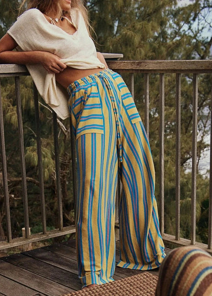 Striped Wide-Leg Drawstring Pants