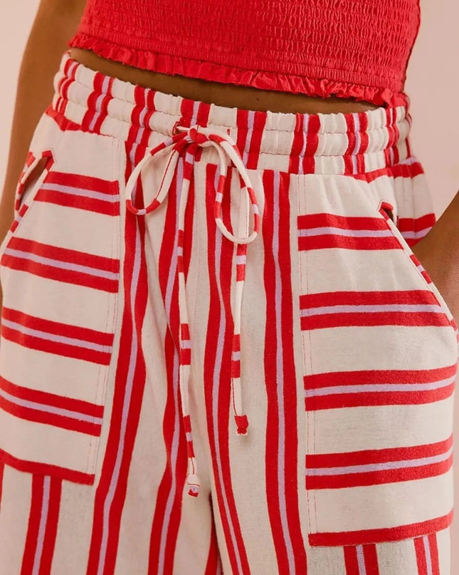 Striped Wide - Leg Drawstring Pants - Trendsi