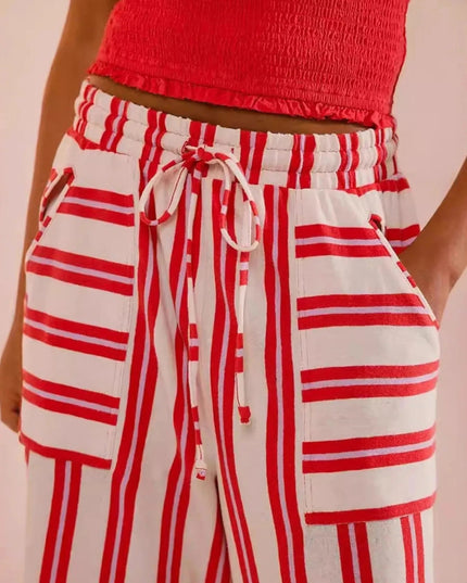 Striped Wide-Leg Drawstring Pants