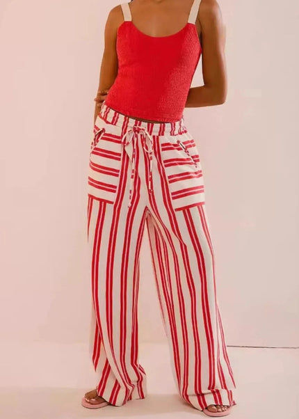 Striped Wide-Leg Drawstring Pants