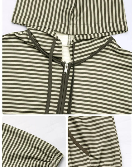 Striped Zip Up Oversized Hoodie - Trendsi