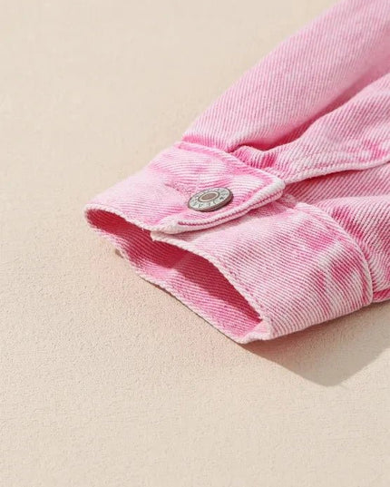 Studded Button Up Denim Jacket - Trendsi