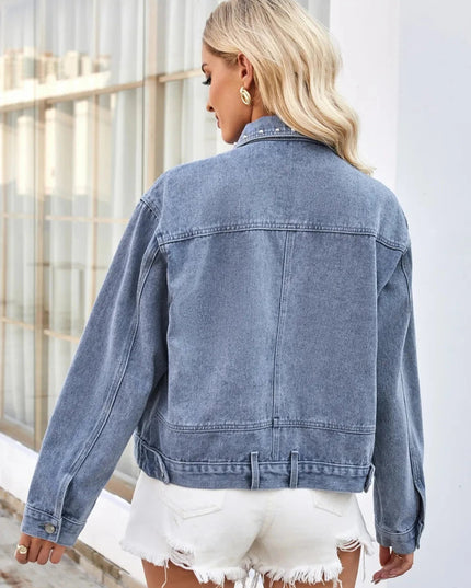 Studded Long Sleeve Denim Jacket - Trendsi
