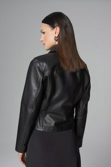 Stylish Black Leather Belt Jacket - Genuine Leather - Leather Jackets - Buy Me Fur Ltd