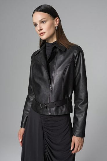 Stylish Black Leather Belt Jacket - Genuine Leather - Leather Jackets - Buy Me Fur Ltd
