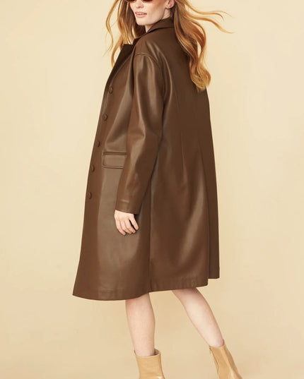 Stylish Chocolate Leather Trench Coat - Eco - Friendly - Faux Leather Coats - Buy Me Fur Ltd