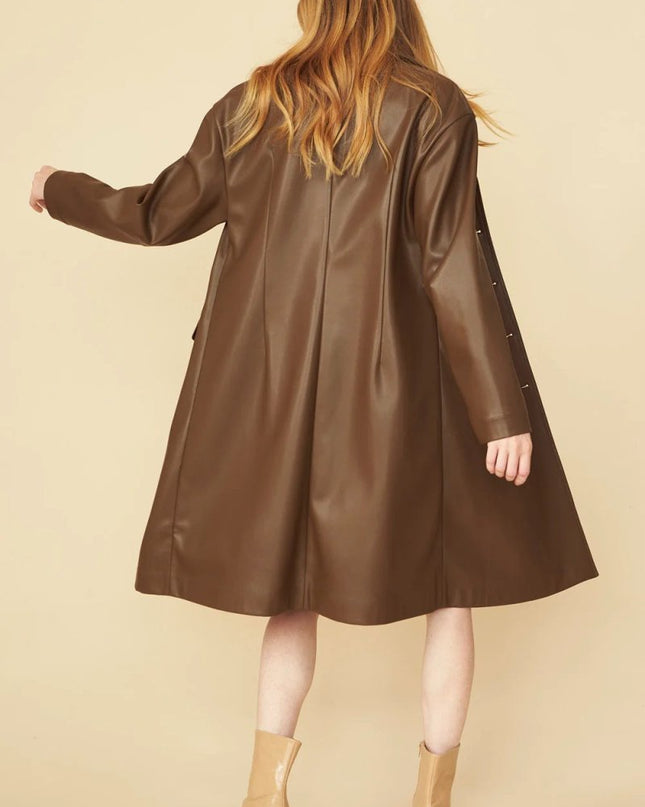 Stylish Chocolate Leather Trench Coat - Eco - Friendly - Faux Leather Coats - Buy Me Fur Ltd