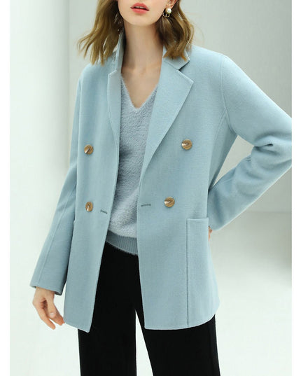 Tailored Powder Blue Double - Breasted Wool Coat for Effortless Elegance - Coats - Cocobella