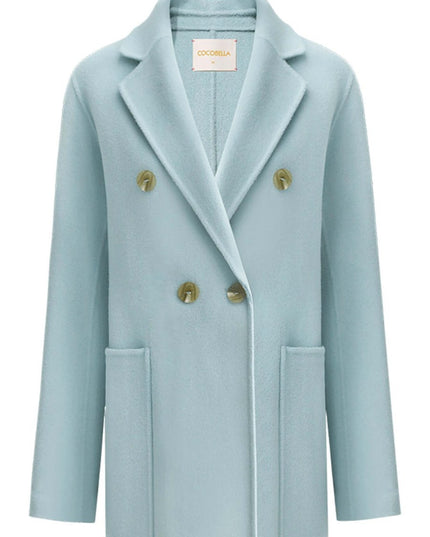 Tailored Powder Blue Double - Breasted Wool Coat for Effortless Elegance - Coats - Cocobella