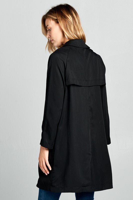Tencel Black Notched Collar Coat with Pockets - Jacket/Vests - Reneecollection