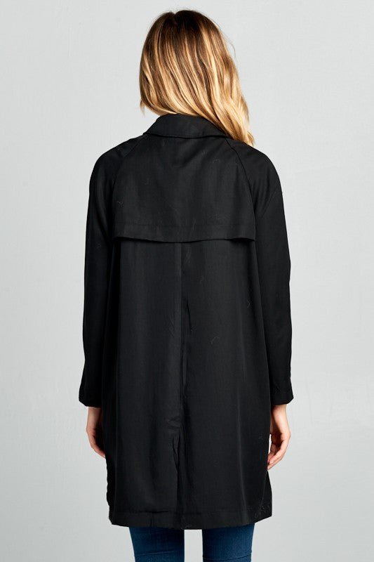 Tencel Black Notched Collar Coat with Pockets - Jacket/Vests - Reneecollection