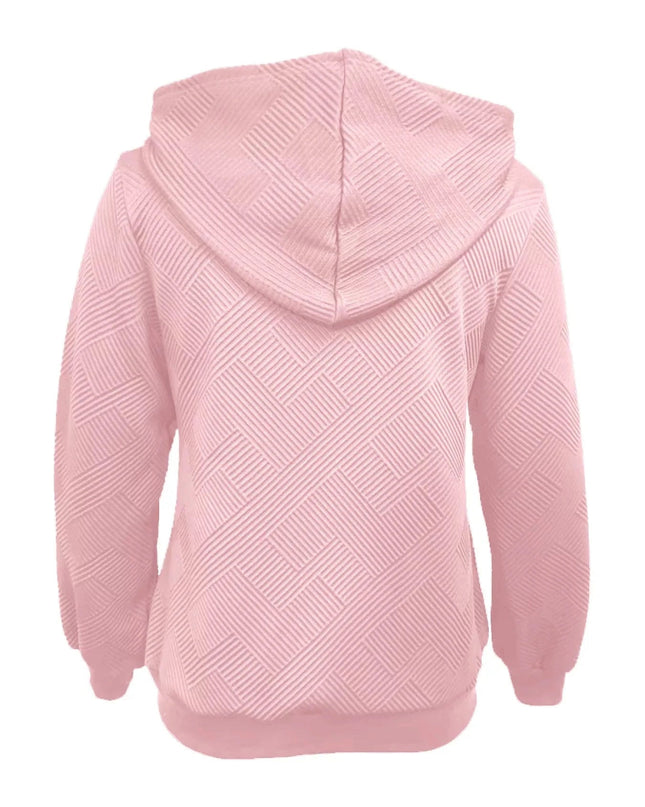 Texture Zip - Up Hoodie with Drawstring - Trendsi