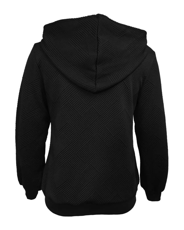 Texture Zip - Up Hoodie with Drawstring - Trendsi