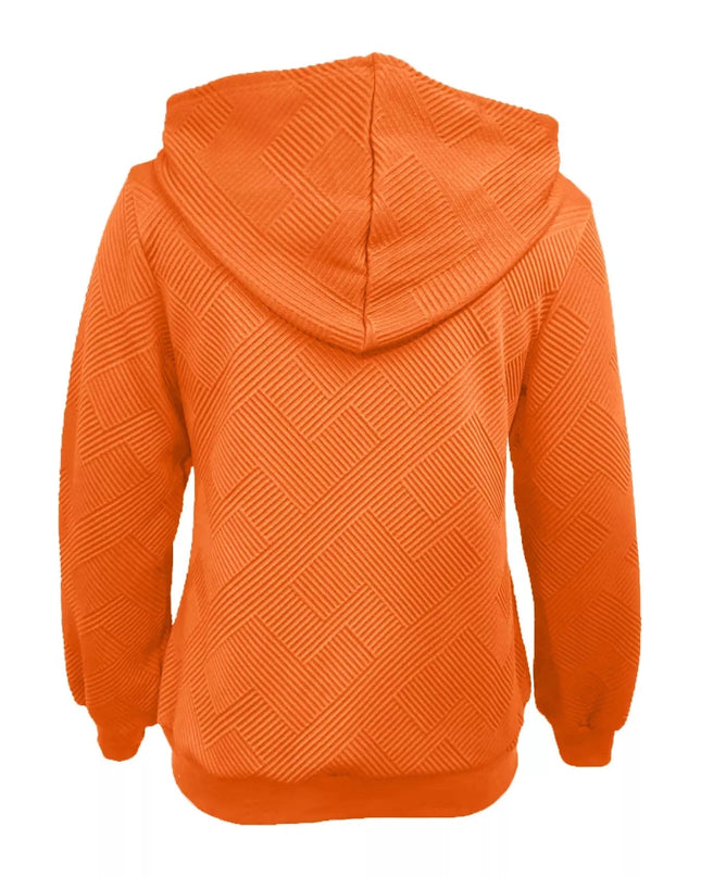 Texture Zip - Up Hoodie with Drawstring - Trendsi