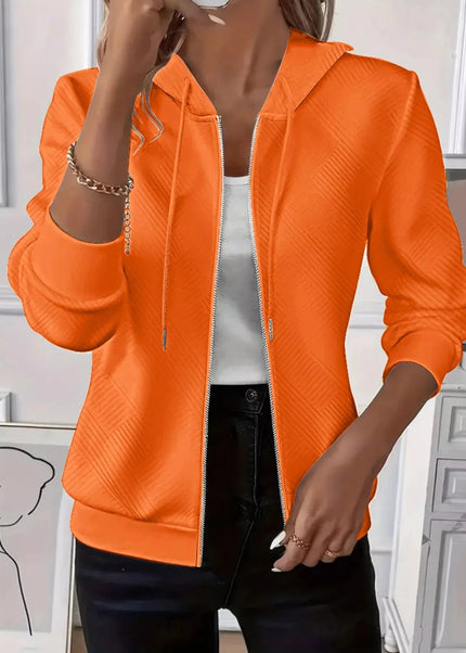 Texture Zip - Up Hoodie with Drawstring - Trendsi