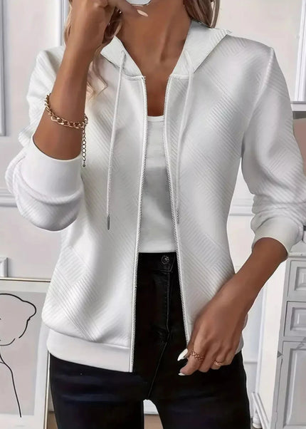 Texture Zip - Up Hoodie with Drawstring - Trendsi
