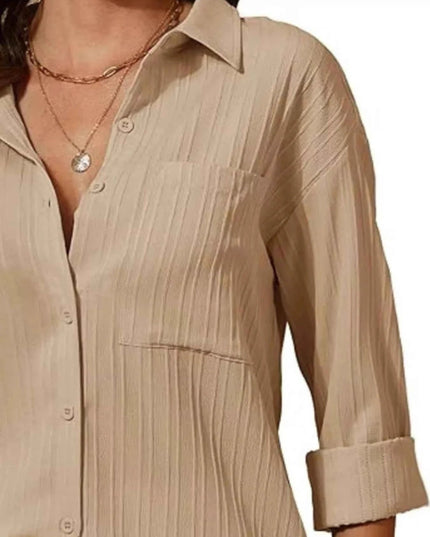Textured Button - Down Shirt - Trendsi