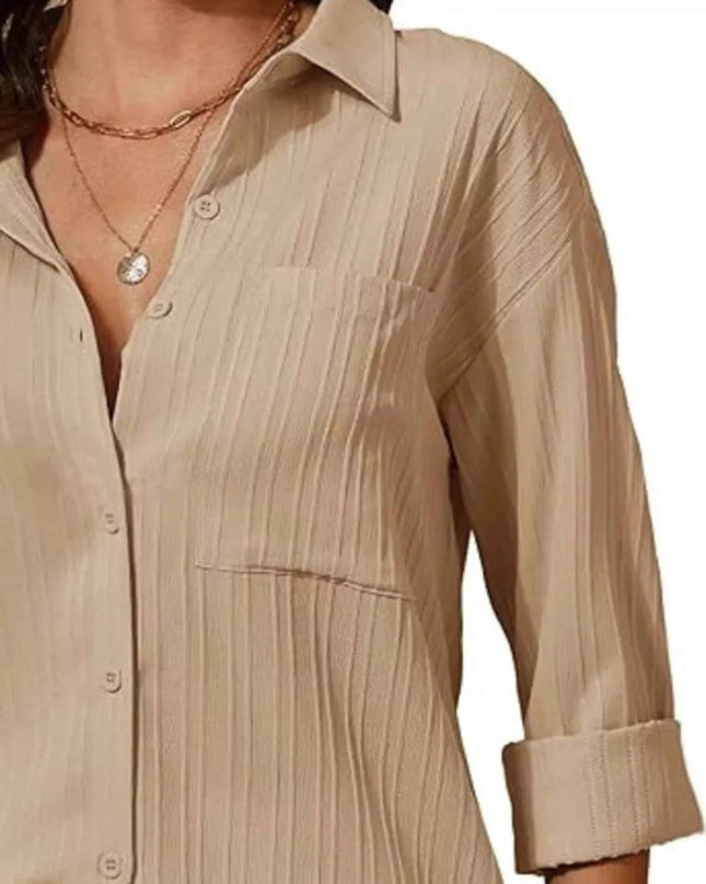 Textured Button - Down Shirt - Trendsi