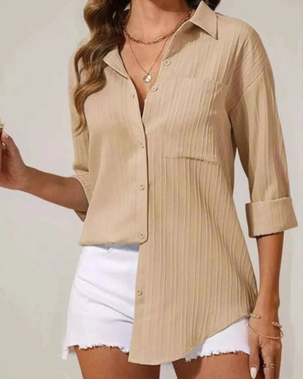 Textured Button - Down Shirt - Trendsi