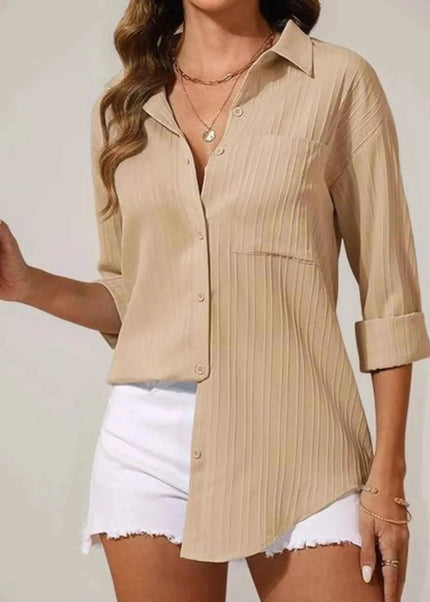 Textured Button - Down Shirt - Trendsi