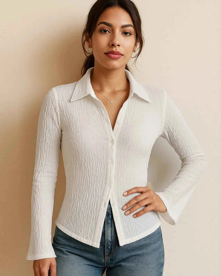 Textured Button - Up Shirt for Effortless Style and Comfort - Trendsi