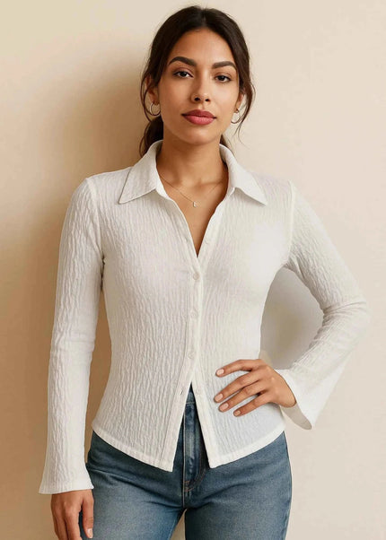 Textured Button - Up Shirt for Effortless Style and Comfort - Trendsi