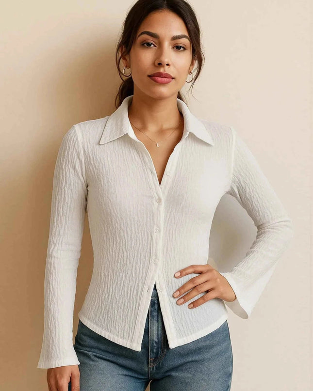 Textured Button - Up Shirt for Effortless Style and Comfort - Trendsi