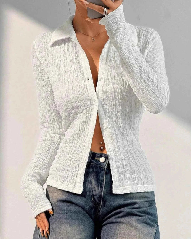 Textured Button - Up Shirt for Effortless Style and Comfort - Trendsi