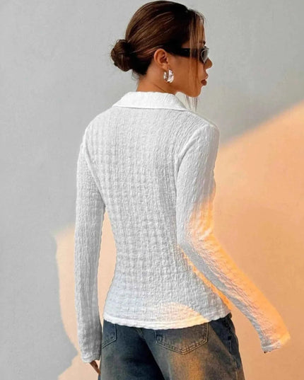 Textured Button - Up Shirt for Effortless Style and Comfort - Trendsi