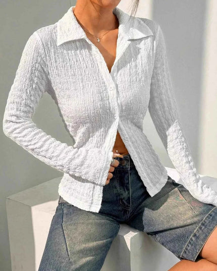 Textured Button - Up Shirt for Effortless Style and Comfort - Trendsi