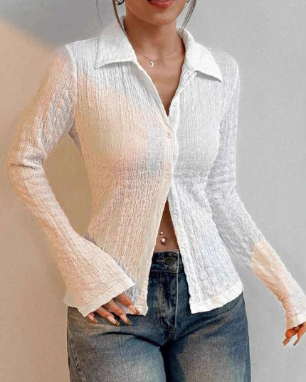 Textured Button - Up Shirt for Effortless Style and Comfort - Trendsi