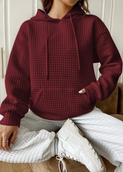 Textured Drawstring Drop Shoulder Hoodie - Trendsi