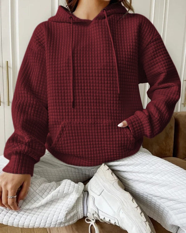 Textured Drawstring Drop Shoulder Hoodie - Trendsi