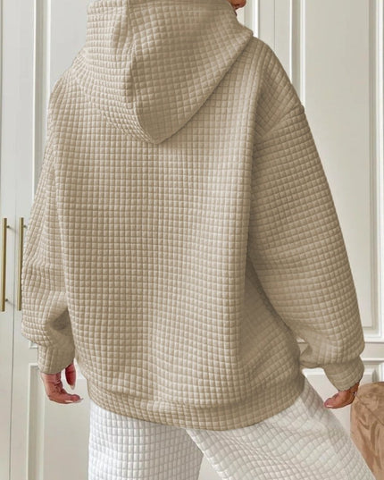 Textured Drawstring Drop Shoulder Hoodie - Trendsi