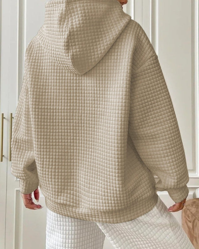 Textured Drawstring Drop Shoulder Hoodie - Trendsi