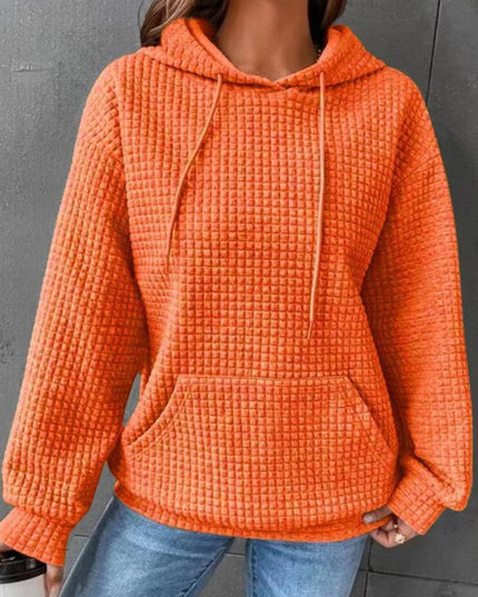 Textured Drawstring Drop Shoulder Hoodie - Trendsi