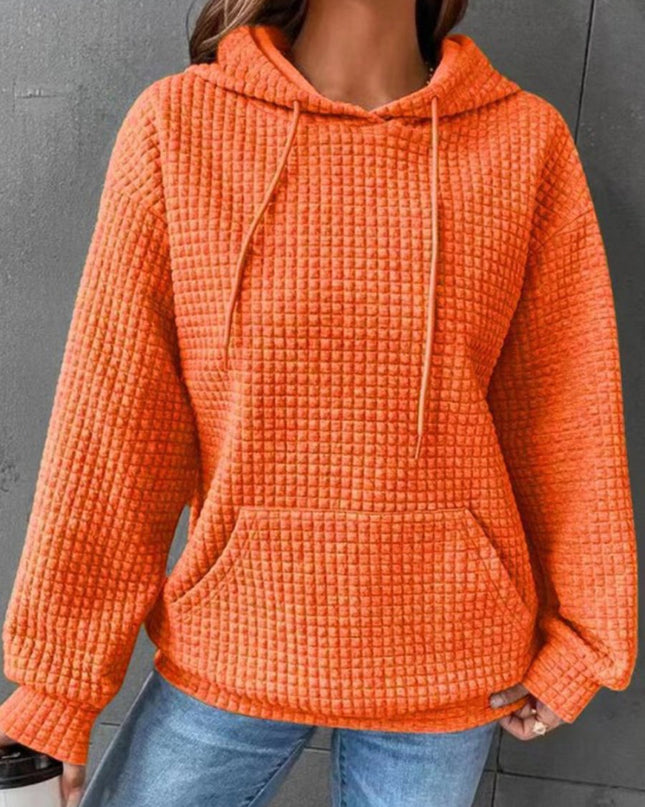 Textured Drawstring Drop Shoulder Hoodie - Trendsi