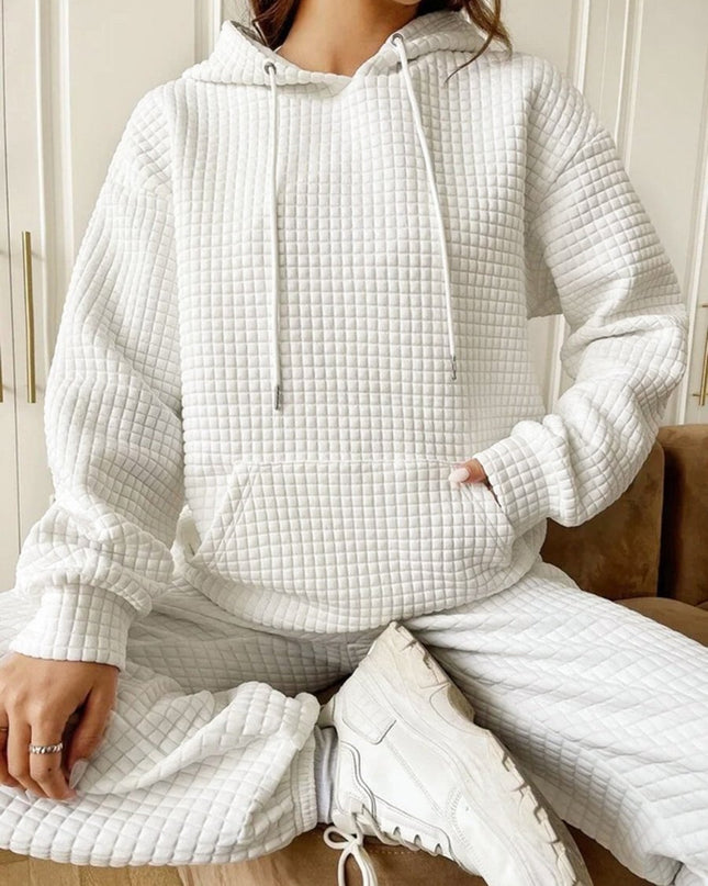 Textured Drawstring Drop Shoulder Hoodie - Trendsi