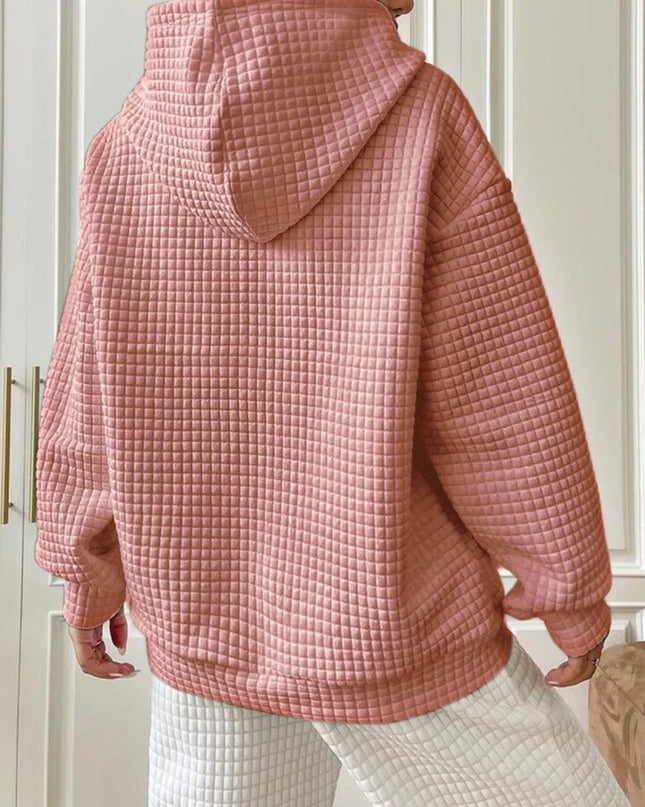 Textured Drawstring Drop Shoulder Hoodie - Trendsi