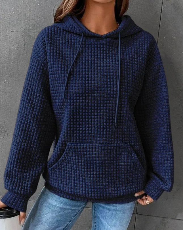 Textured Drawstring Drop Shoulder Hoodie - Trendsi
