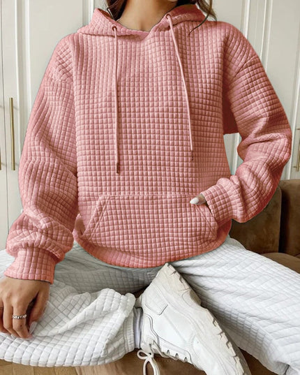 Textured Drawstring Drop Shoulder Hoodie - Trendsi