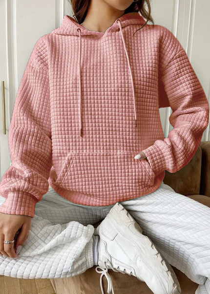 Textured Drawstring Drop Shoulder Hoodie - Trendsi