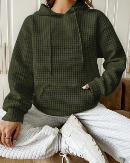 Textured Drawstring Drop Shoulder Hoodie - Trendsi