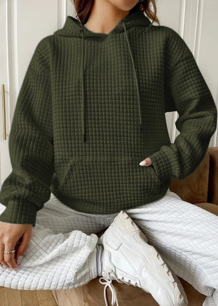 Textured Drawstring Drop Shoulder Hoodie - Trendsi