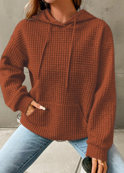 Textured Drawstring Drop Shoulder Hoodie - Trendsi