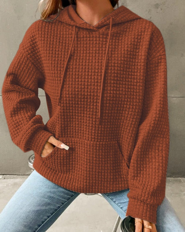 Textured Drawstring Drop Shoulder Hoodie - Trendsi