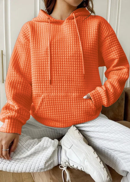 Textured Drawstring Drop Shoulder Hoodie - Trendsi